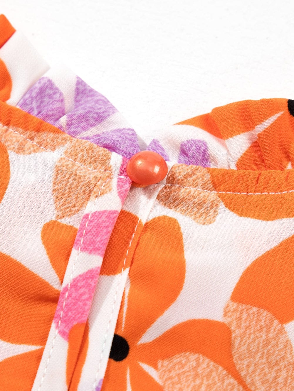 Sweet Orange Floral Smocked Top with Ruffled Sleeves