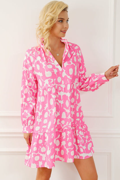 Sweet Petal Pink Floral Tiered Ruffle Trim Short Dress