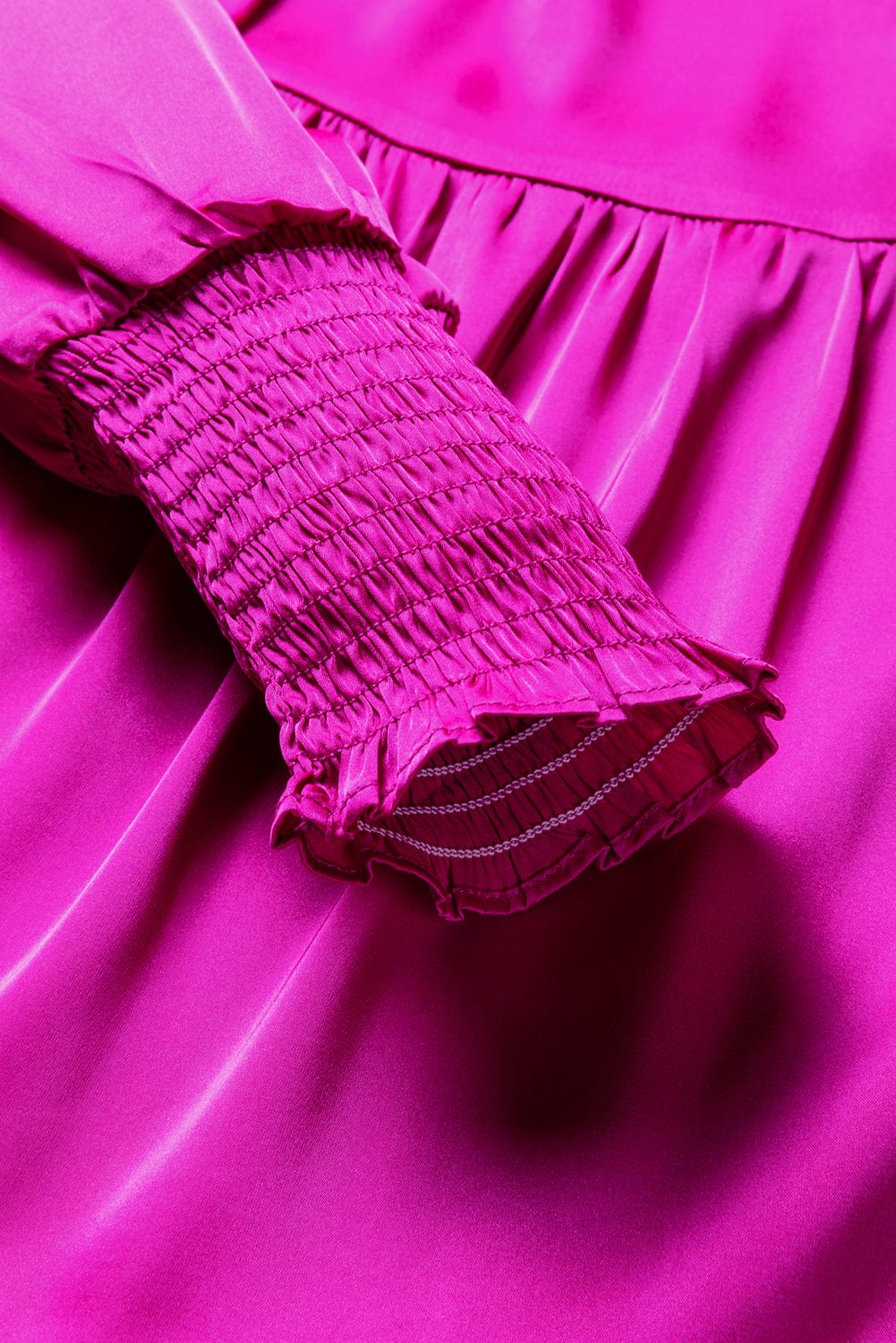 Sweet Pink Satin Bubble Sleeve Mini Dress with Smocked Details