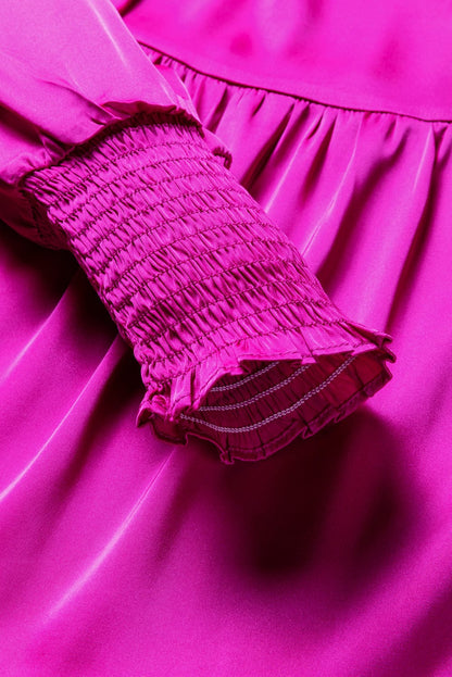 Sweet Pink Satin Bubble Sleeve Mini Dress with Smocked Details