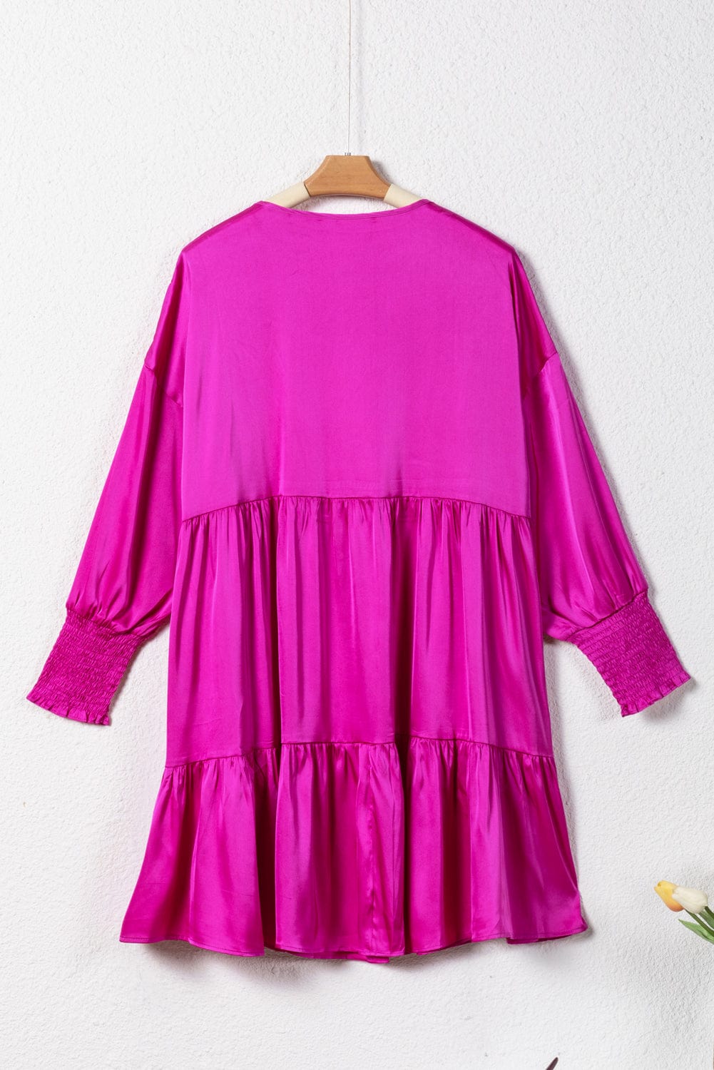 Sweet Pink Satin Bubble Sleeve Mini Dress with Smocked Details