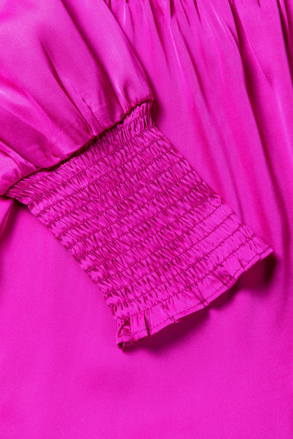 Sweet Pink Satin Bubble Sleeve Mini Dress with Smocked Details