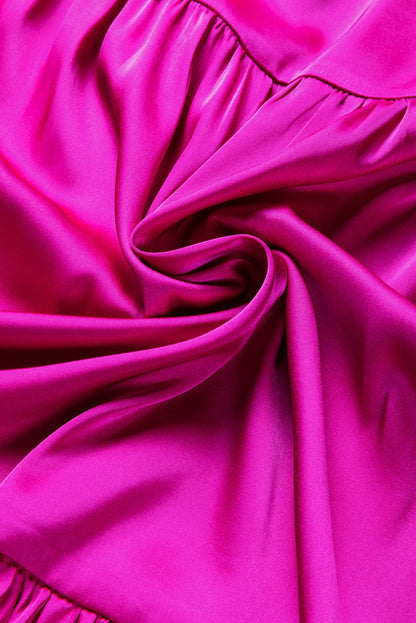 Sweet Pink Satin Bubble Sleeve Mini Dress with Smocked Details