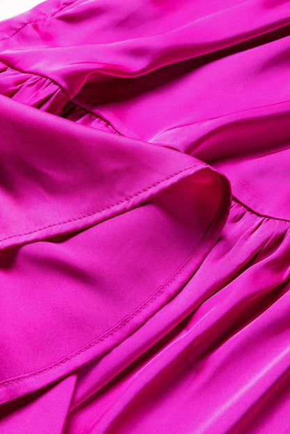 Sweet Pink Satin Bubble Sleeve Mini Dress with Smocked Details