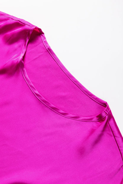 Sweet Pink Satin Bubble Sleeve Mini Dress with Smocked Details