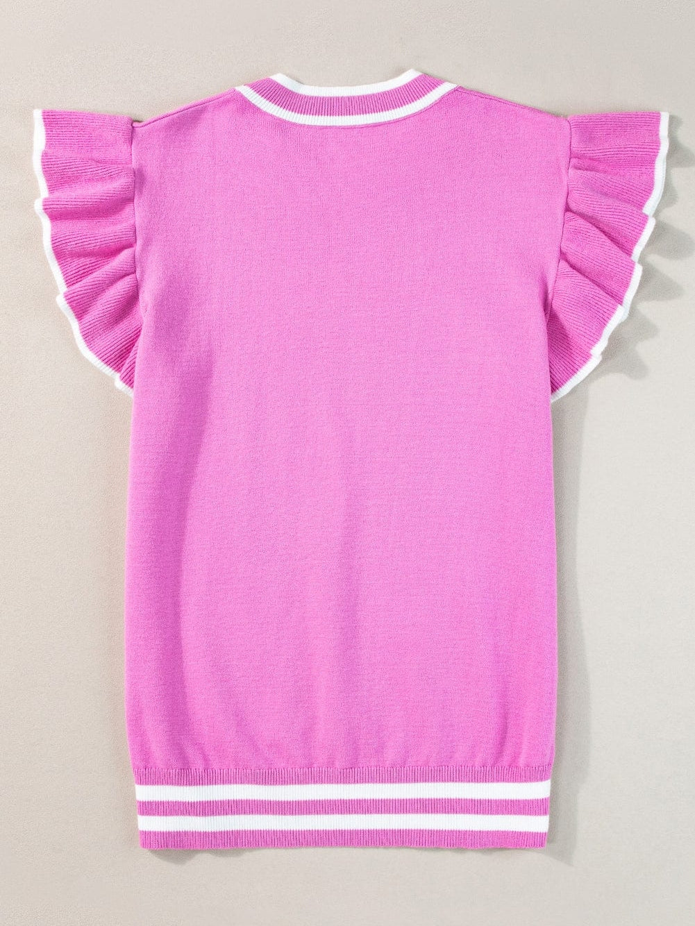 Sweet Ruffle Sleeve Knit Top with Piping Detail