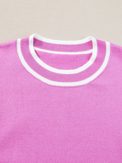 Sweet Ruffle Sleeve Knit Top with Piping Detail