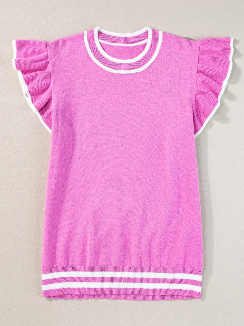 Sweet Ruffle Sleeve Knit Top with Piping Detail