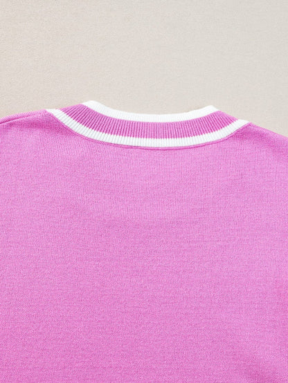 Sweet Ruffle Sleeve Knit Top with Piping Detail