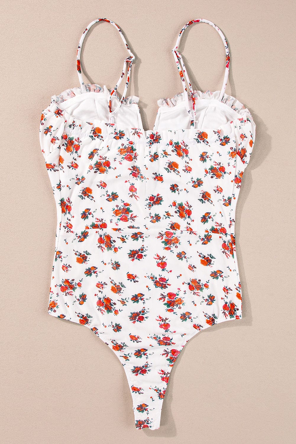 Sweet White V-Neck Floral Ruffle Bodysuit