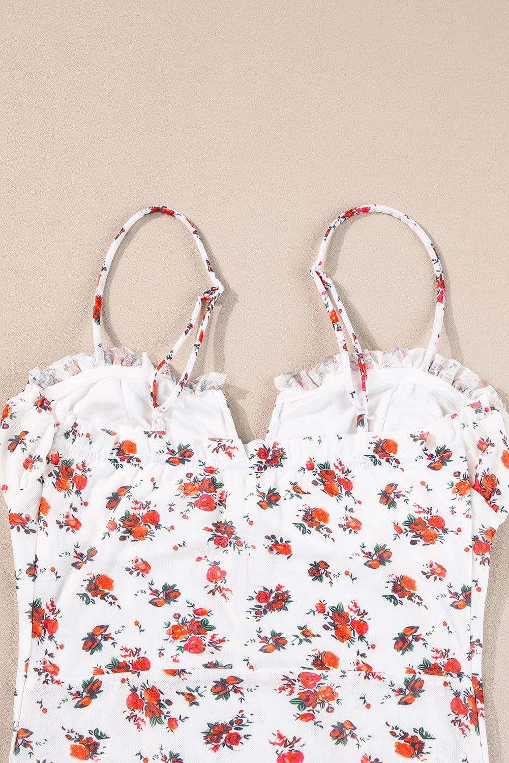 Sweet White V-Neck Floral Ruffle Bodysuit