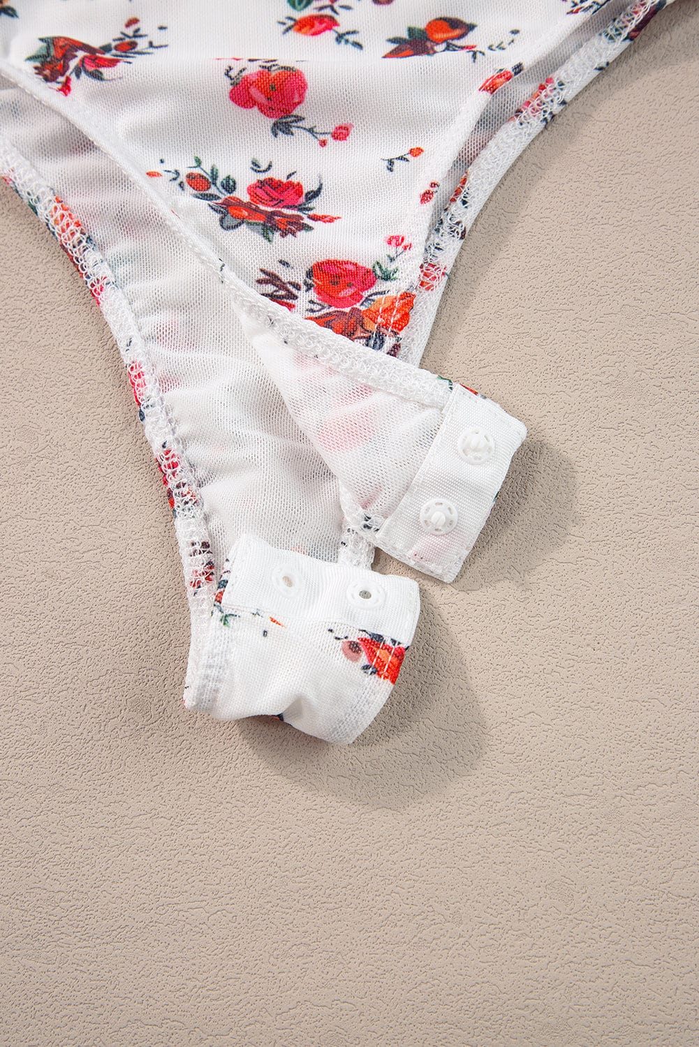 Sweet White V-Neck Floral Ruffle Bodysuit