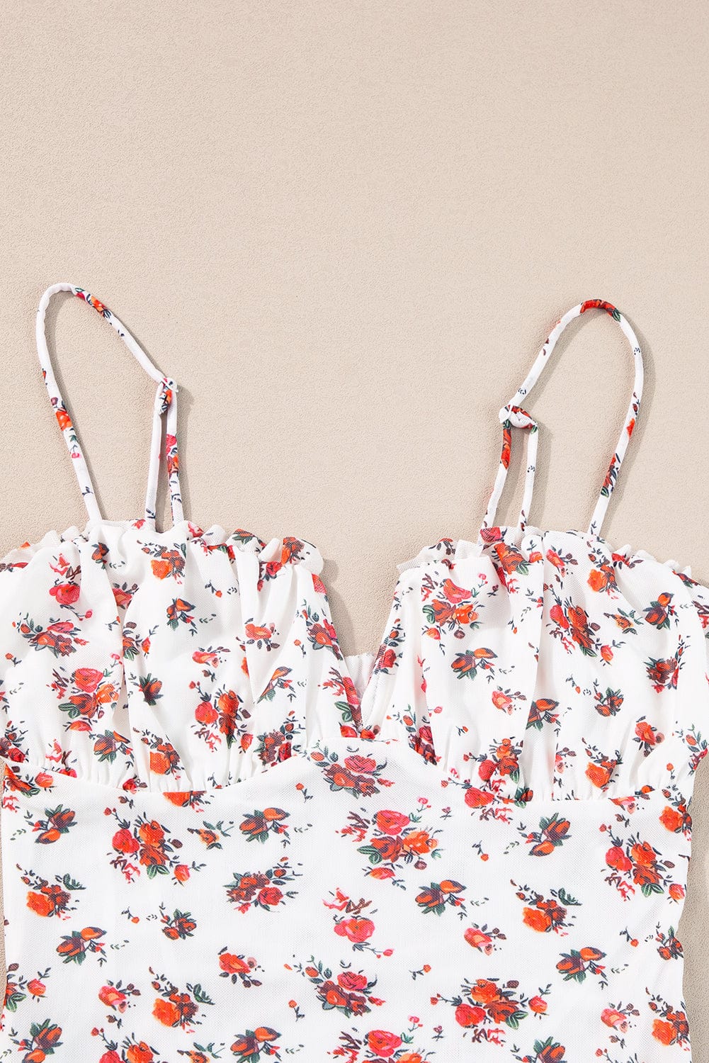 Sweet White V-Neck Floral Ruffle Bodysuit