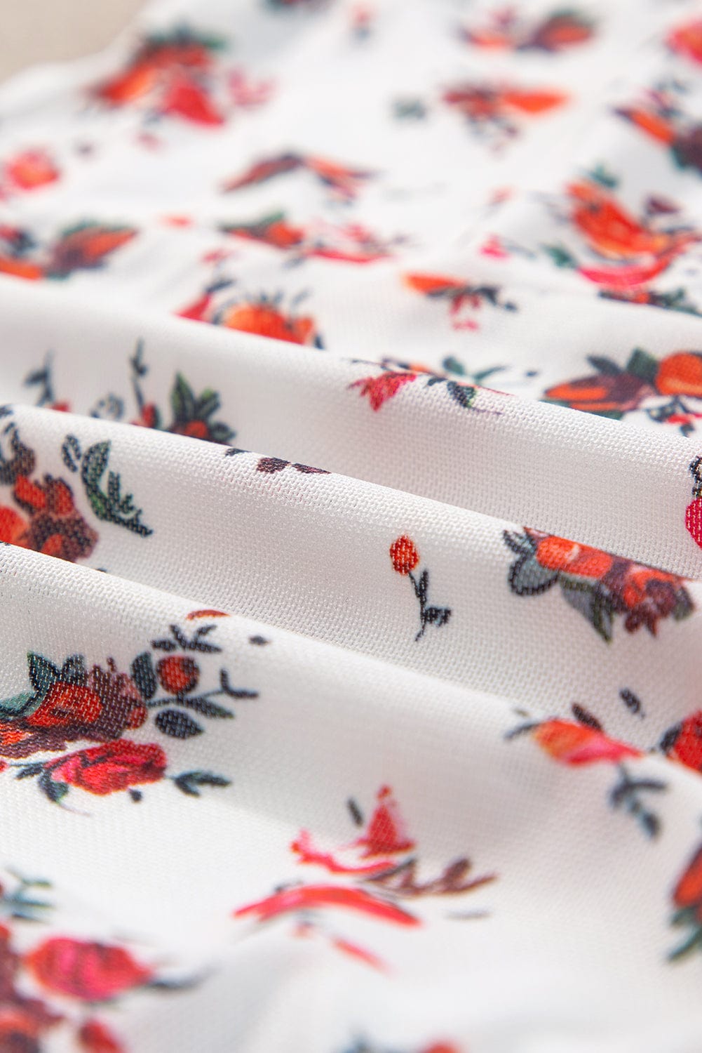 Sweet White V-Neck Floral Ruffle Bodysuit