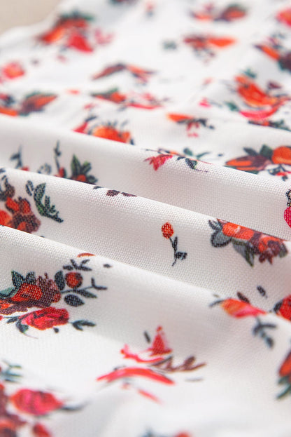 Sweet White V-Neck Floral Ruffle Bodysuit