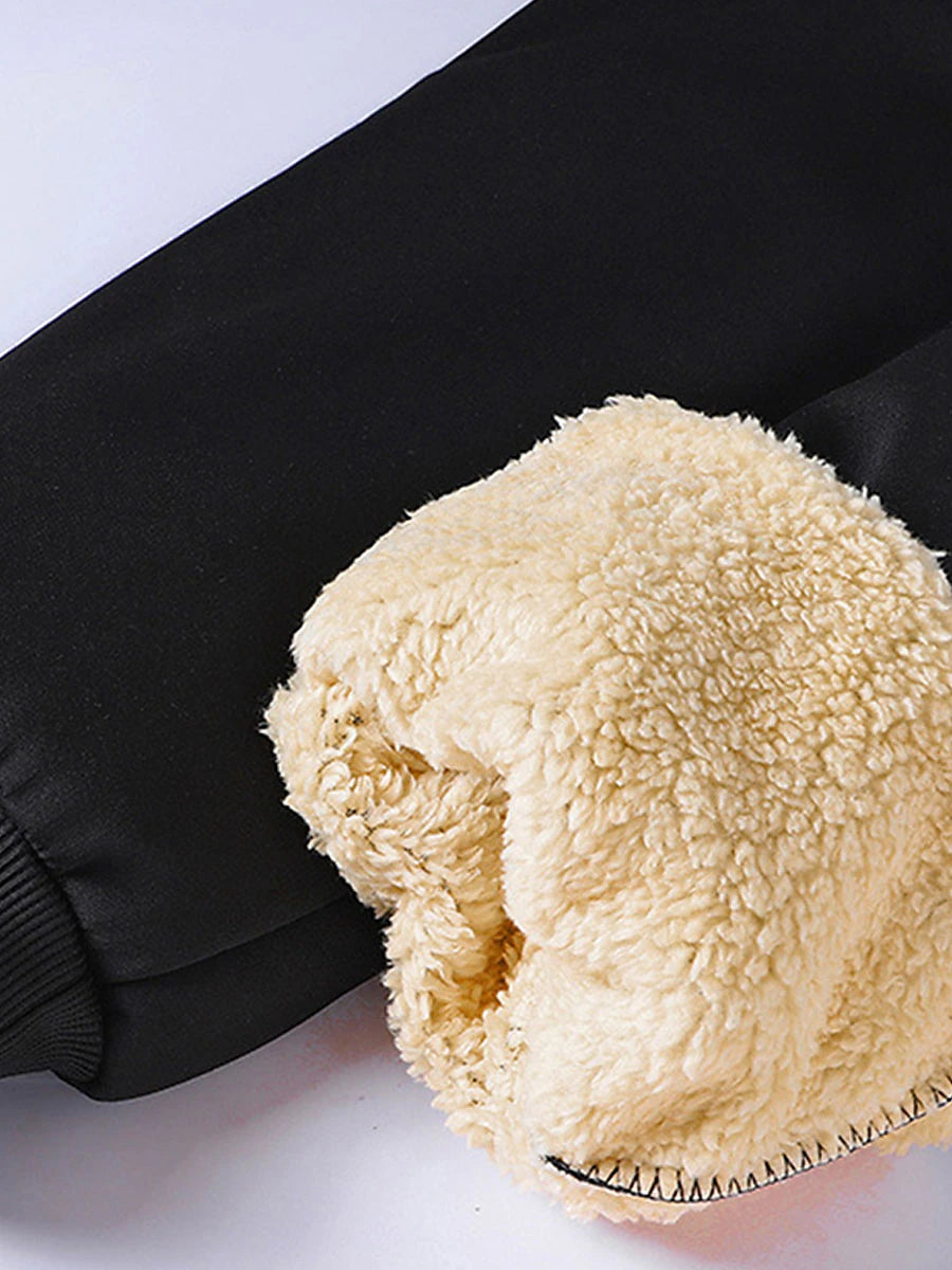 Women's Fleece Pants Lambswool Plain Grey Black Active High Waist Full Length Outdoor Street Fall Winter