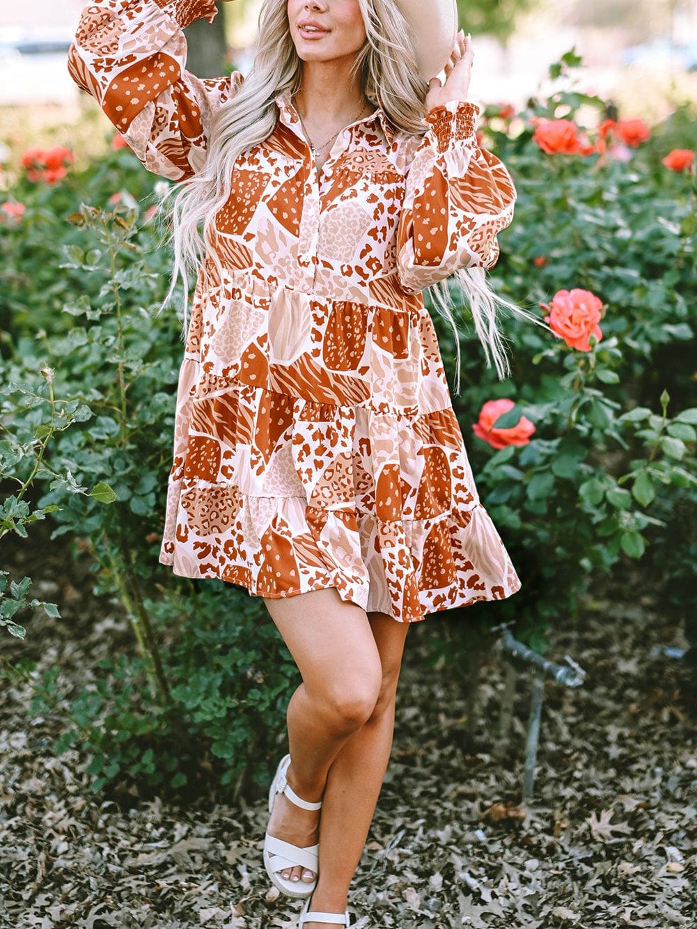 Swing into Style with the Brown Multi Print Dress