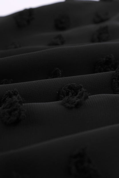 Swiss Dot V Neck Ruffled Sleeveless Mini Dress in Black