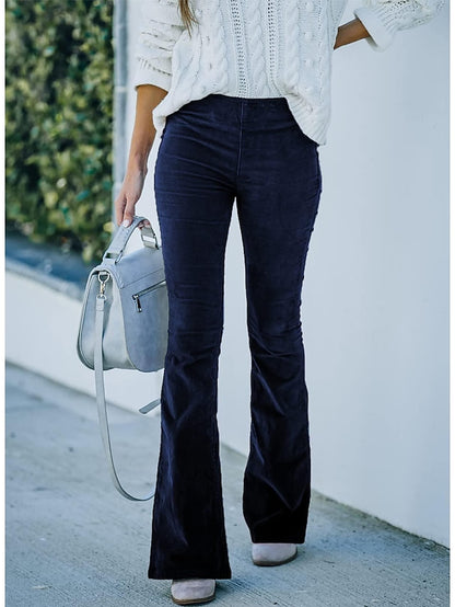 Women's Dress Pants Normal Corduroy Plain claret Black Fashion Medium Waist Full Length Casual Weekend