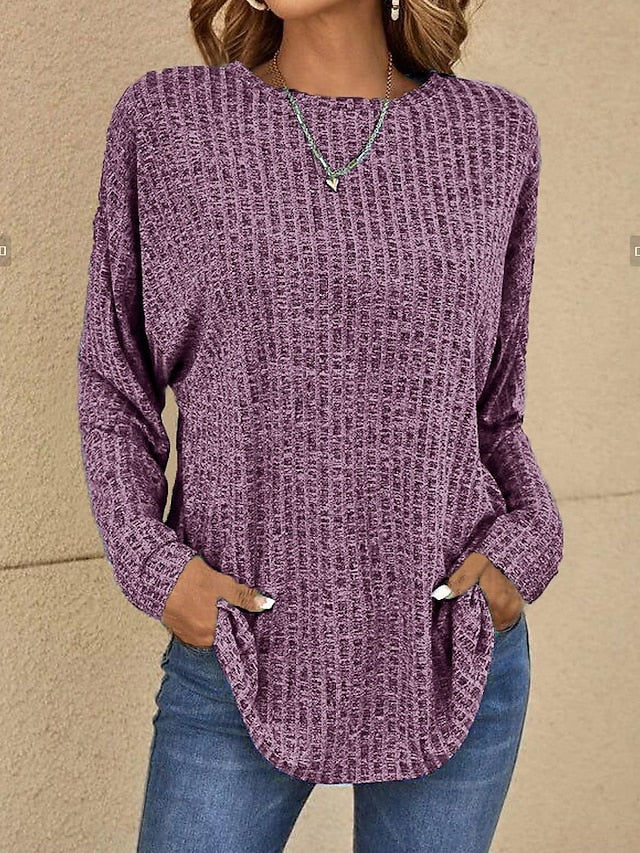Women's Pullover Sweater Jumper Crew Neck Ribbed Knit Polyester Oversized Spring Fall Outdoor Valentine's Day Daily Stylish Casual Soft Long Sleeve Solid Color Black Pink Royal Blue S M L
