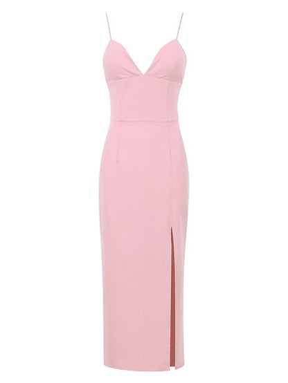 Women's Dress - Party Dress Wedding Guest Sheath Dress Sundress Midi Dress Black White Pink Sleeveless Pure Color Split Summer Spring Spaghetti Strap Fashion Party Birthday 2023 S M L XL XXL