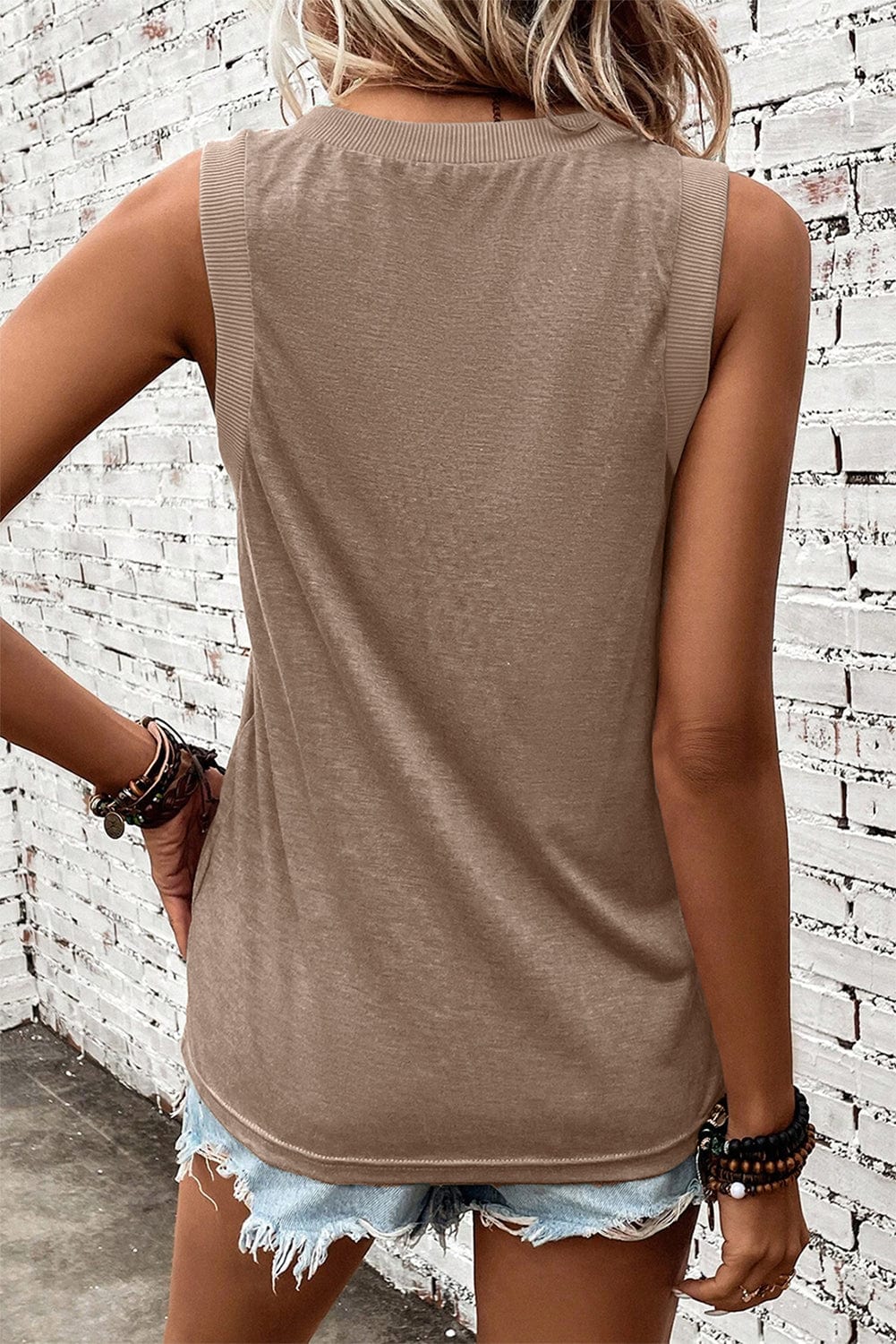 Taupe Ribbed V Neck Tank - Casual and Chic Shift Style