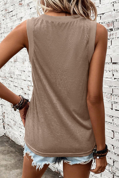 Taupe Ribbed V Neck Tank - Casual and Chic Shift Style