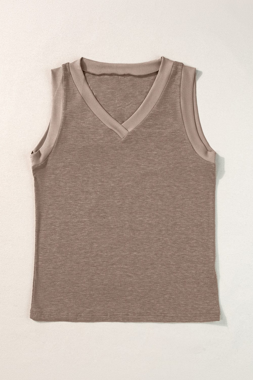 Taupe Ribbed V Neck Tank - Casual and Chic Shift Style