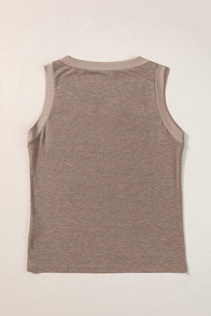 Taupe Ribbed V Neck Tank - Casual and Chic Shift Style