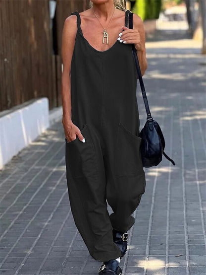Jumpsuits for Women Summer Maternity Pocket Solid Color V Neck Streetwear Street Daily Loose Fit Spaghetti Strap Black White Pink S M L - LuckyFash™