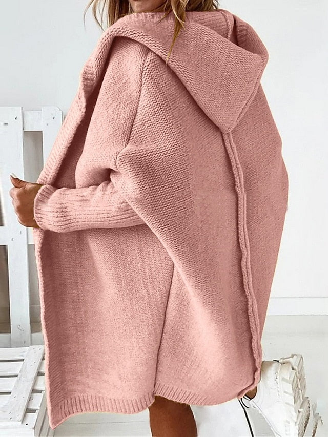 Women's Cardigan Hooded Solid Color Stylish Basic Casual Long Sleeve Loose Sweater Cardigans Hooded Open Front Fall Winter Denim Purple / Holiday / Going out