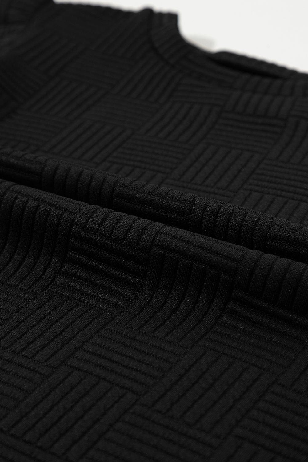 Textured Black Ruffled Sleeve Tee and Drawstring Shorts Set