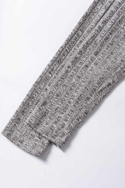 Textured Gray Ruffle Detail A-Line Midi Dress