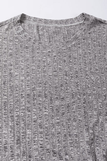 Textured Gray Ruffle Detail A-Line Midi Dress