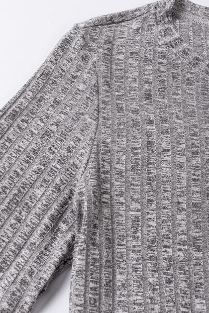 Textured Gray Ruffle Detail A-Line Midi Dress