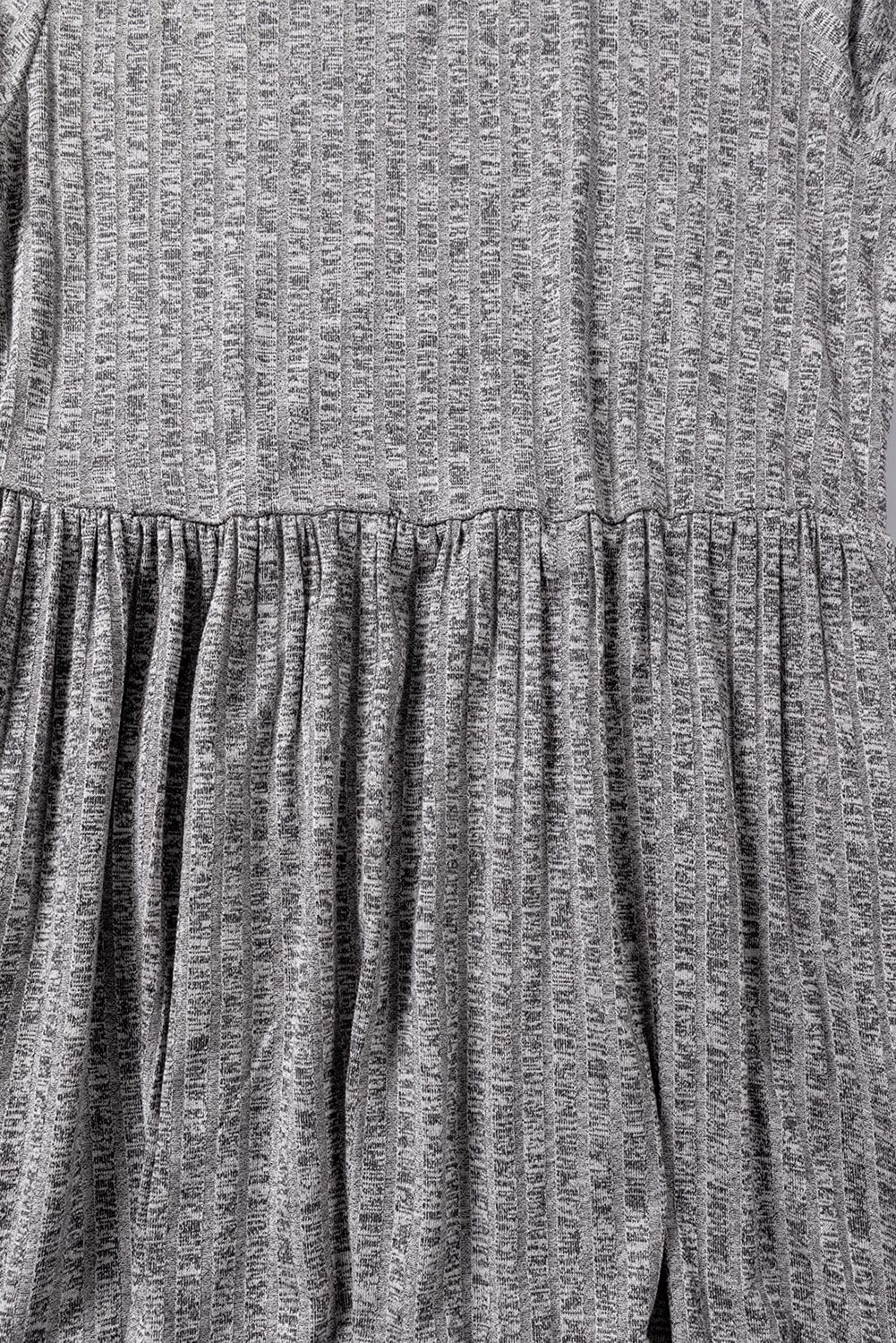 Textured Gray Ruffle Detail A-Line Midi Dress