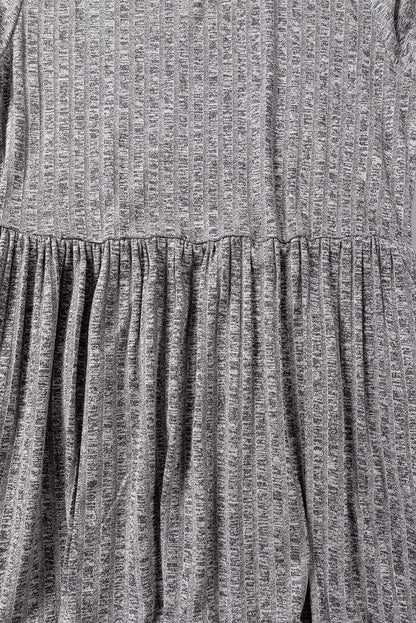 Textured Gray Ruffle Detail A-Line Midi Dress