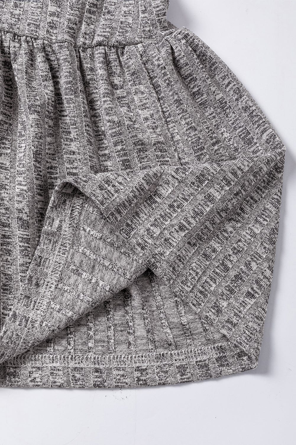 Textured Gray Ruffle Detail A-Line Midi Dress