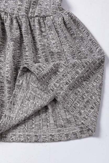 Textured Gray Ruffle Detail A-Line Midi Dress