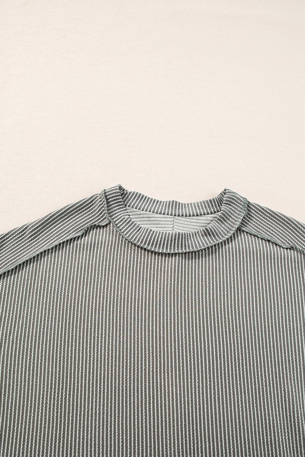 Textured Grey Knit T-shirt with Exposed Stitching