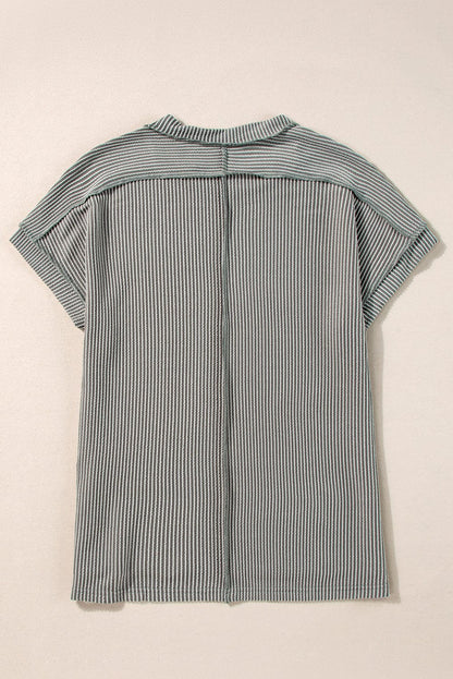 Textured Grey Knit T-shirt with Exposed Stitching