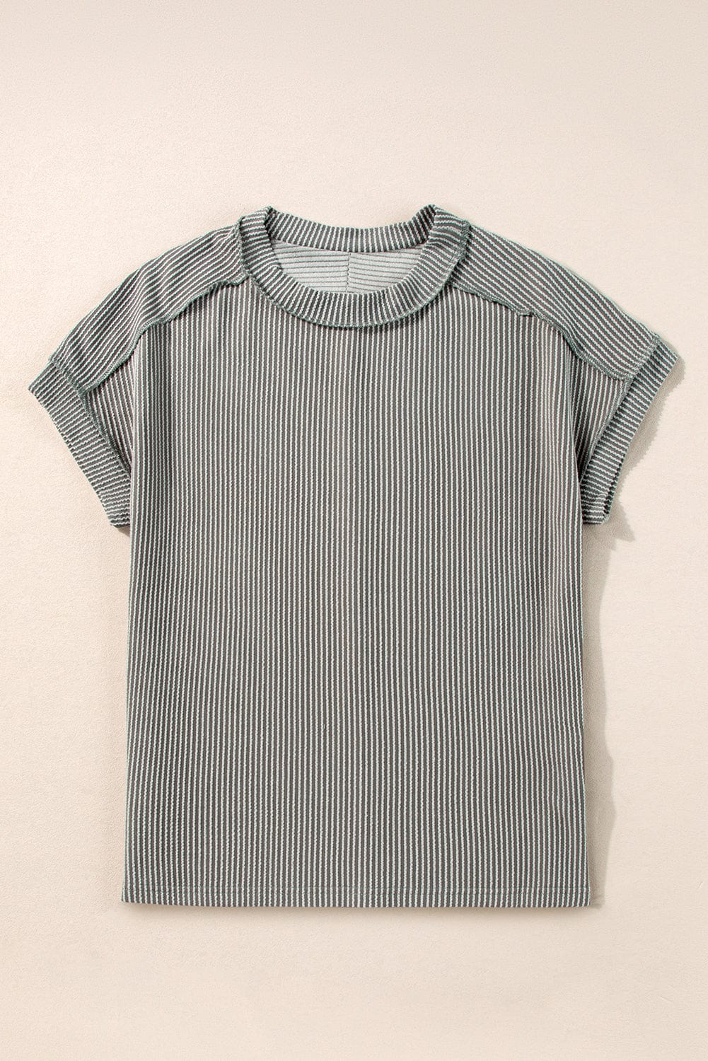 Textured Grey Knit T-shirt with Exposed Stitching