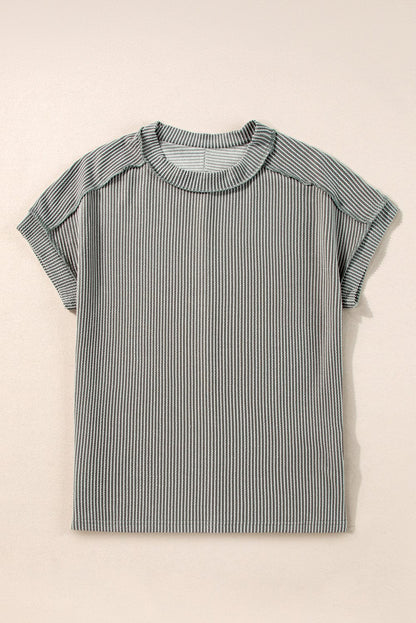 Textured Grey Knit T-shirt with Exposed Stitching