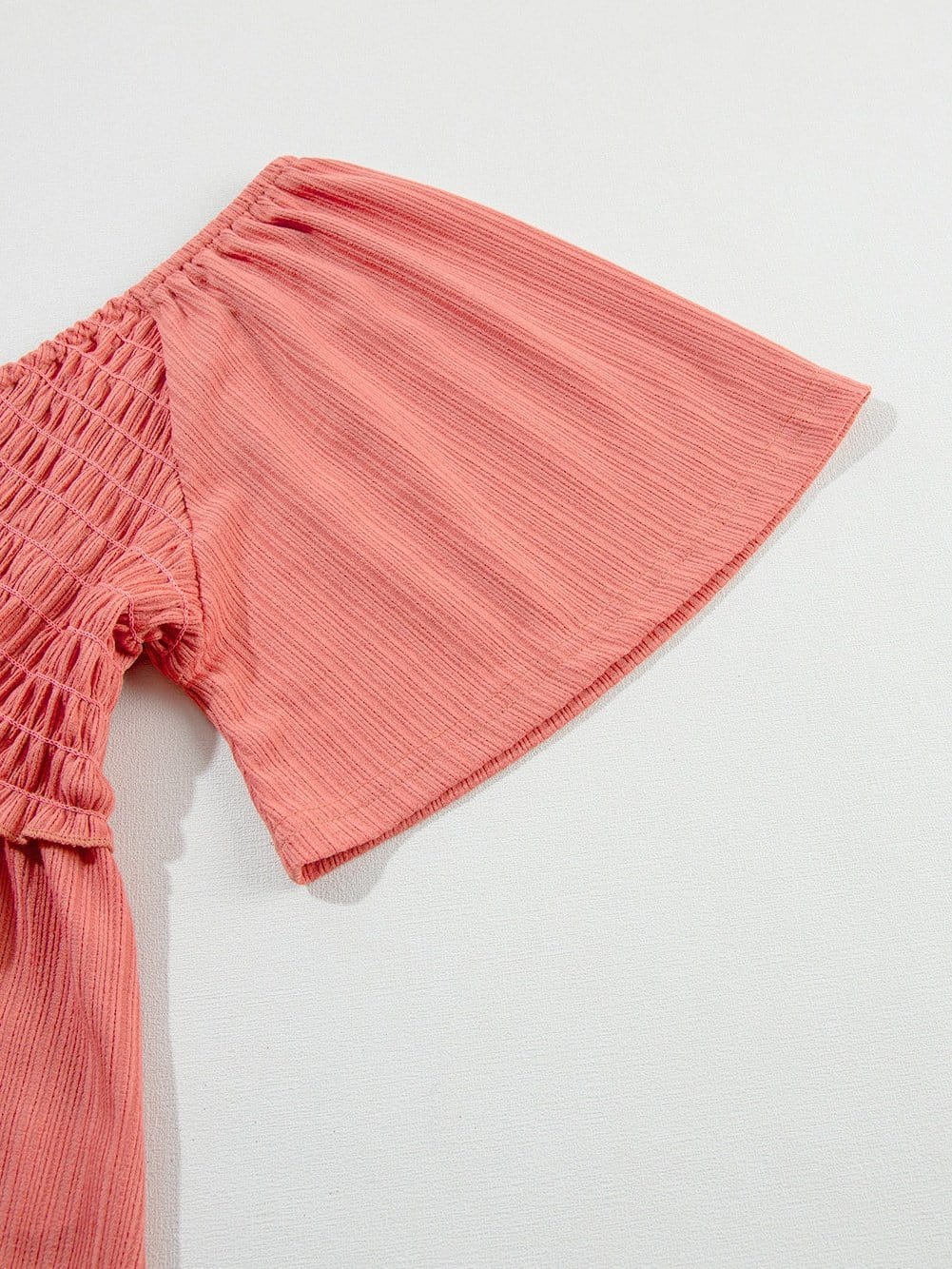 Textured Tomato Red V Neck Flutter Sleeve Peplum Blouse