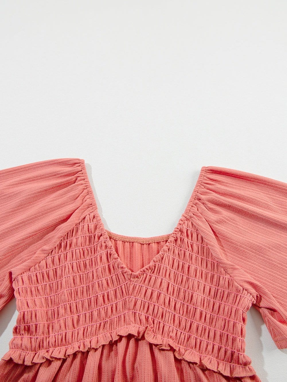 Textured Tomato Red V Neck Flutter Sleeve Peplum Blouse