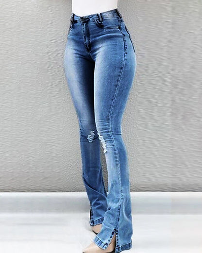 Women's Jeans Normal Denim Plain Light Blue Black Fashion Mid Waist Full Length Casual Weekend