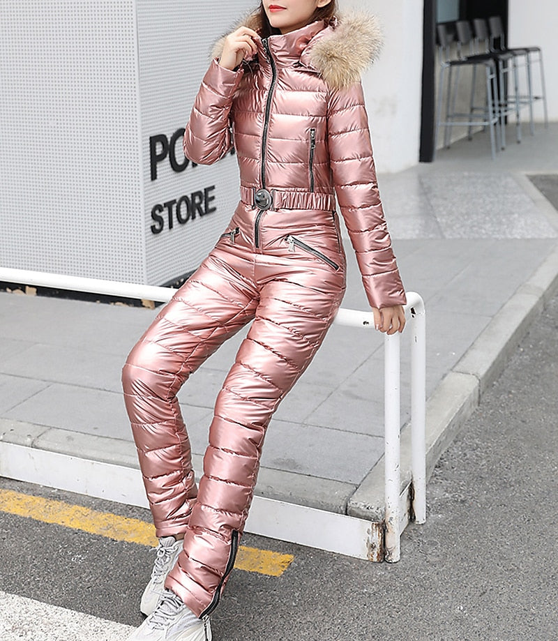 Women's Jumpsuit Ski Suit Outdoor Winter Thermal Warm Windproof Detachable Hood Windbreaker Snow Suit for Skiing Camping / Hiking Snowboarding Ski