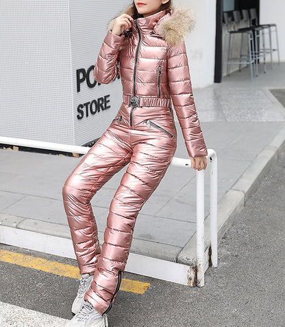 Women's Jumpsuit Ski Suit Outdoor Winter Thermal Warm Windproof Detachable Hood Windbreaker Snow Suit for Skiing Camping / Hiking Snowboarding Ski