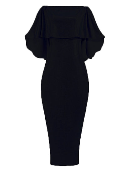 Women's Dress - Formal Party Dress Cocktail Dress Long Dress Maxi Dress Silver Black Champagne Half Sleeve Pure Color Cold Shoulder Winter Fall Spring Off Shoulder Mature Evening Party Wedding