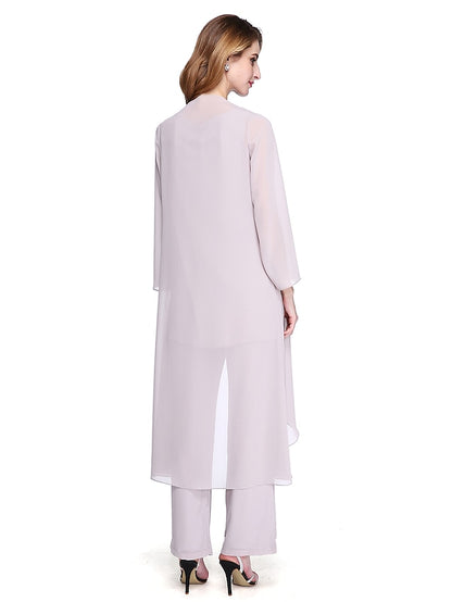 Jumpsuit / Pantsuit Mother of the Bride Dress Plus Size Elegant Bateau Neck Floor Length Chiffon Sleeveless yes with Solid Color 2023 - LuckyFash™